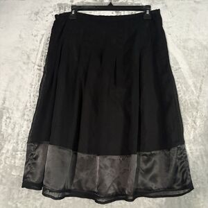 Chapter One Black Chiffon Midi Skirt Size 10 Satin Hem Border Flared Core Casual